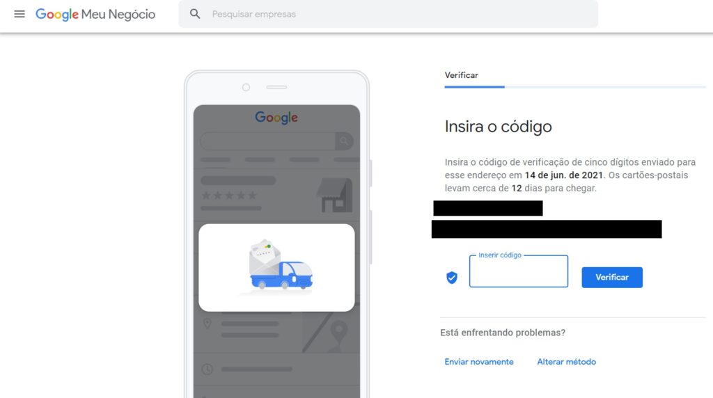 inserir codigo de verificação