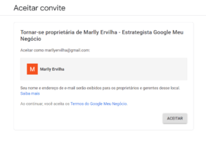 Aceitar convite Google Meu Negócio